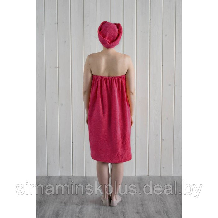 Набор женский для сауны (парео+чалма) с вышивкой, малиновый - фото 5 - id-p167658750