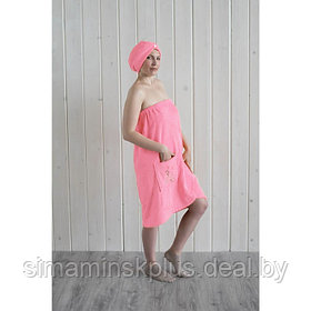Набор женский для сауны (парео+чалма) с вышивкой, розовый