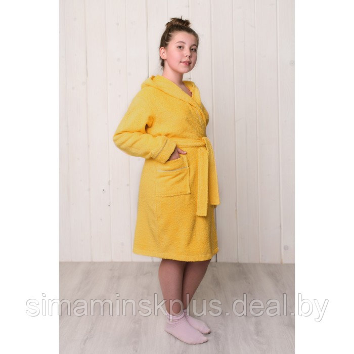 Халат для девочки с капюшоном, цвет жёлтый, рост 122, махра - фото 3 - id-p167659020