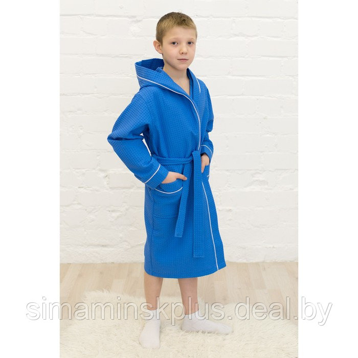 Халат для мальчика, рост 152 см, синий вафля - фото 3 - id-p167659046