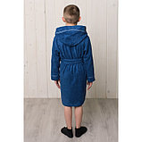 Халат для мальчика с капюшоном, рост 140 см, синий, махра, фото 2