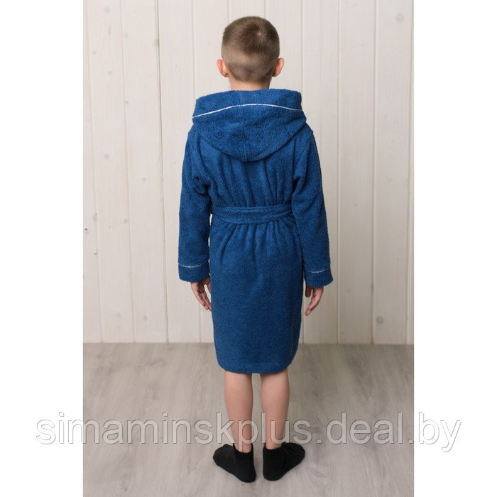 Халат для мальчика с капюшоном, рост 140 см, синий, махра - фото 2 - id-p167659052