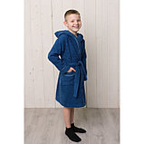 Халат для мальчика с капюшоном, рост 140 см, синий, махра, фото 3