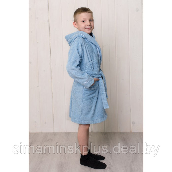 Халат для мальчика с капюшоном, рост 128 см, голубой, махра - фото 2 - id-p167659055