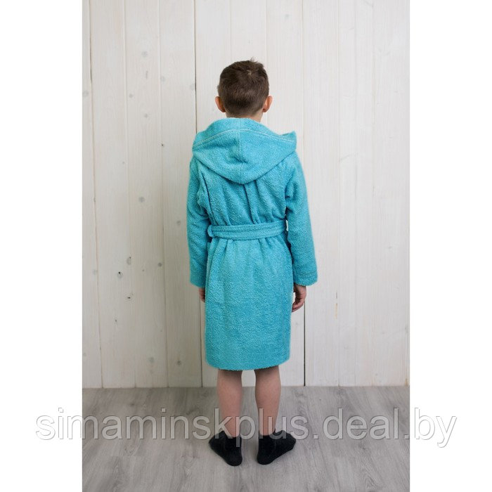Халат для мальчика с капюшоном, рост 134 см, цвет бирюзовый, махра - фото 3 - id-p167659056