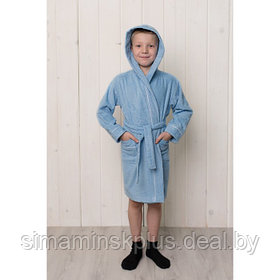 Халат для мальчика с капюшоном, рост 140 см, голубой, махра