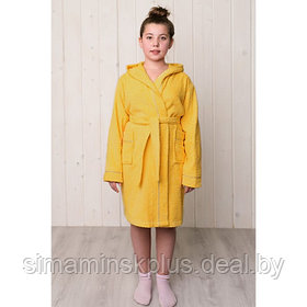 Халат для девочки с капюшоном, цвет жёлтый, рост 140, махра
