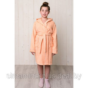 Халат для девочки с капюшоном, рост 134 см, персиковый, махра