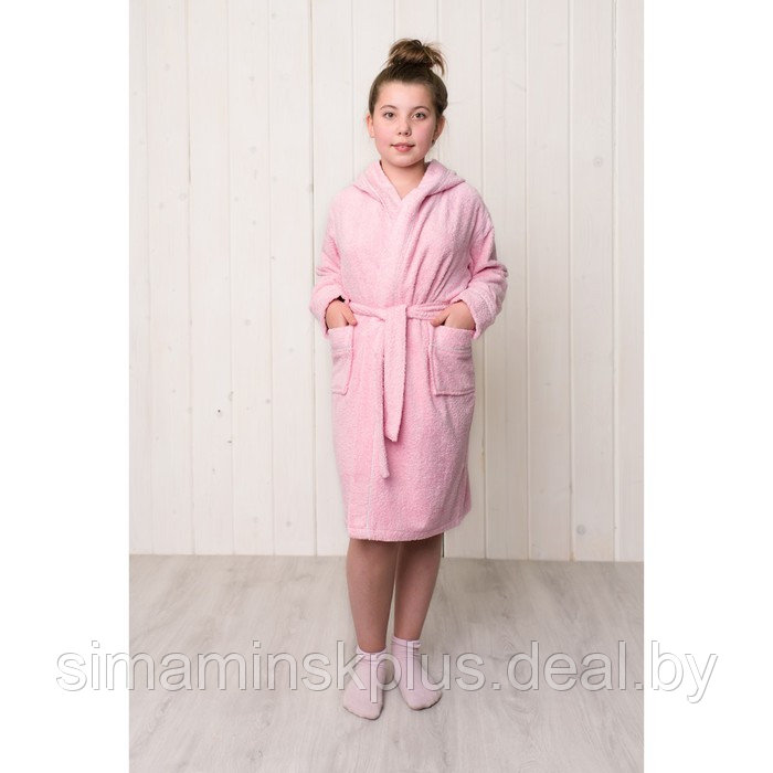 Халат для девочки с капюшоном, рост 134 см, розовый, махра - фото 1 - id-p167659063