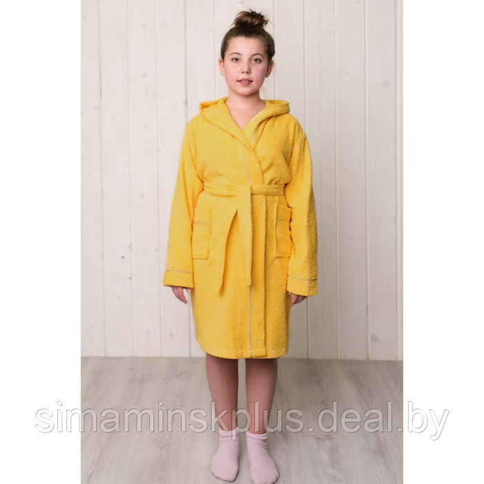 Халат для девочки с капюшоном, цвет жёлтый, рост 134, махра - фото 1 - id-p167659069