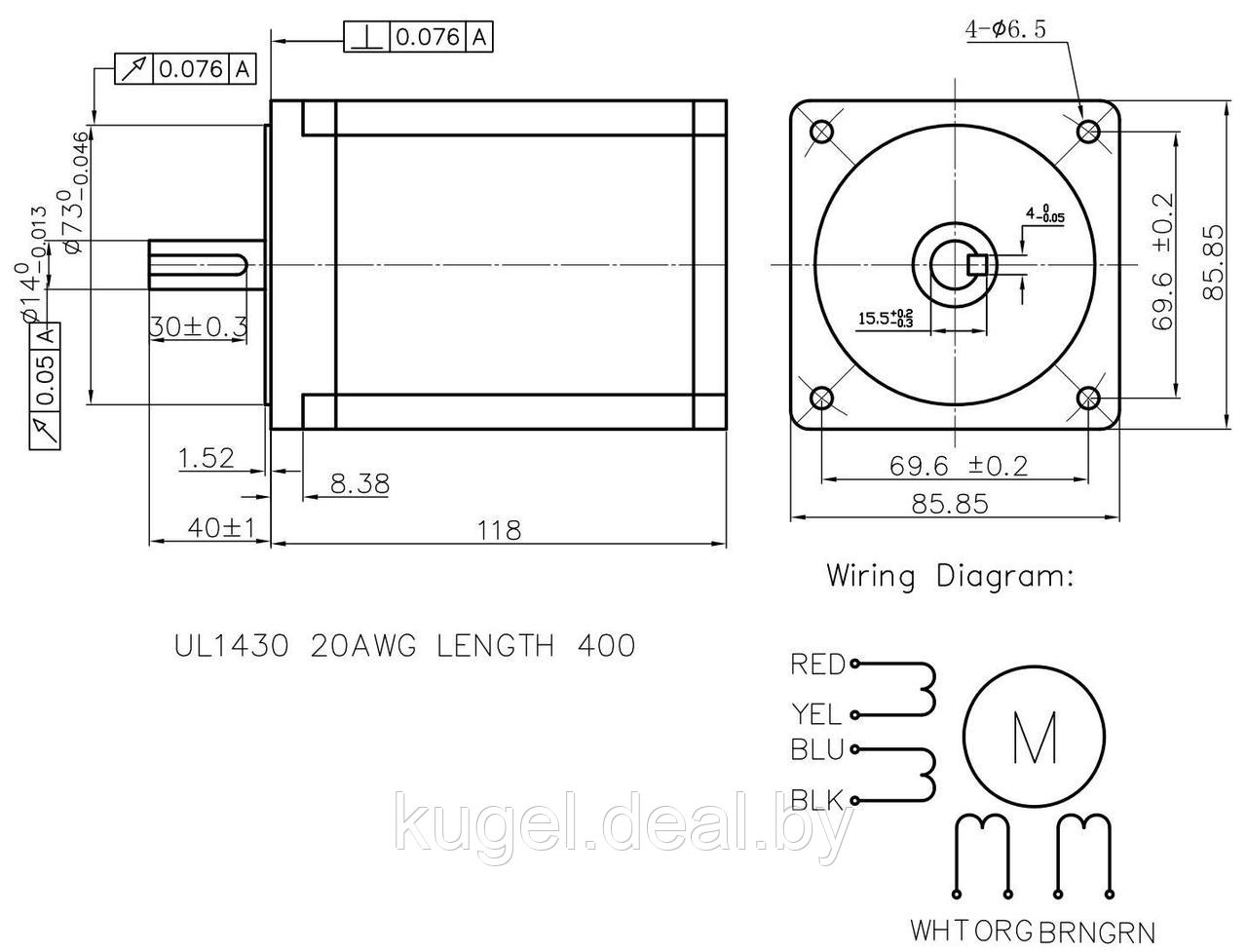 Шаговый двигатель, FL86STH118-4204A-14, FULLING MOTOR - фото 3 - id-p167593568