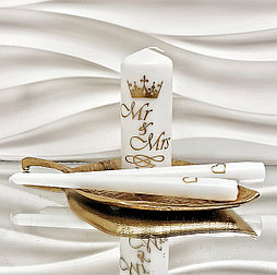 Набор свадебных свечей "Mr & Mrs с короной" золото матовое