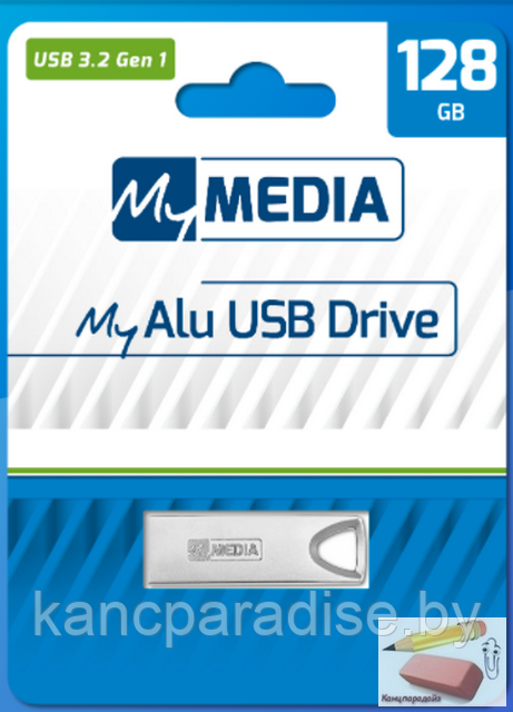 Флэш-накопитель металл 32ГБ USB 3.2 MyMedia MyAlu, серебро, арт.69276