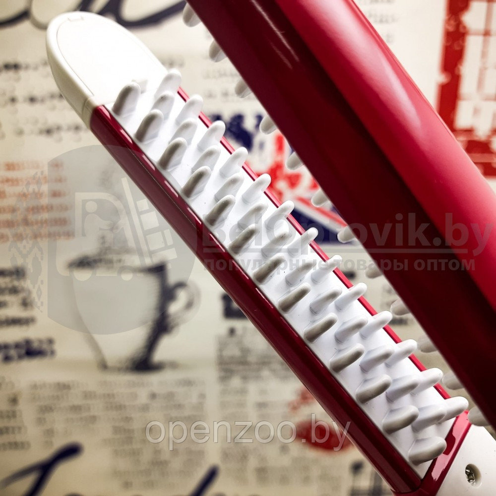 Электрический выпрямитель утюжок плойка для волос 2 в 1 Kemei КМ-1117, керамическое покрытие Красный корпус - фото 3 - id-p133758089
