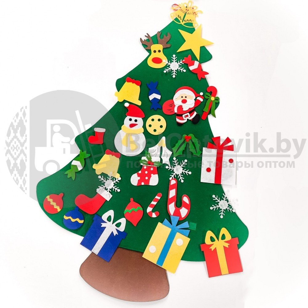 Елочка из фетра с новогодними игрушками липучками Merry Christmas, подвесная, 93 х 65 см Декор D - фото 5 - id-p138959179