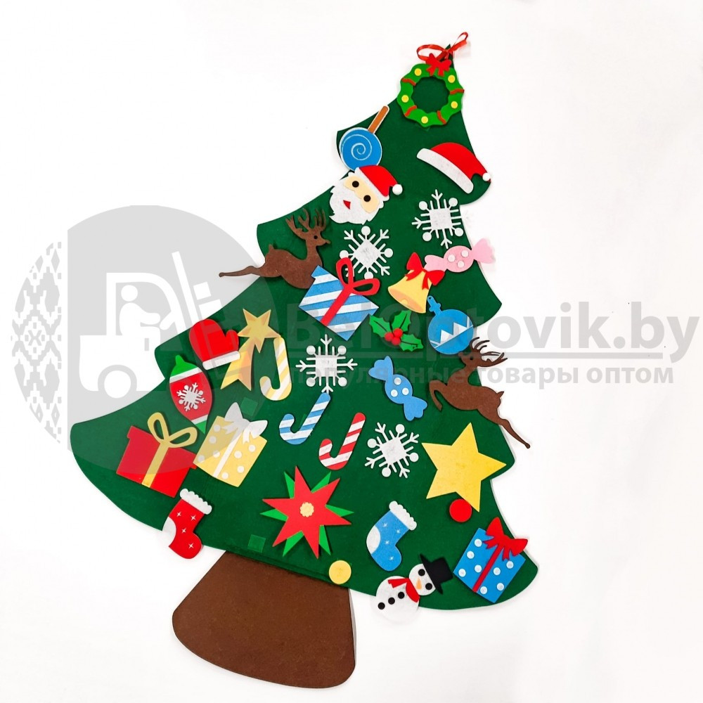 Елочка из фетра с новогодними игрушками липучками Merry Christmas, подвесная, 93 х 65 см Декор D - фото 2 - id-p138959179