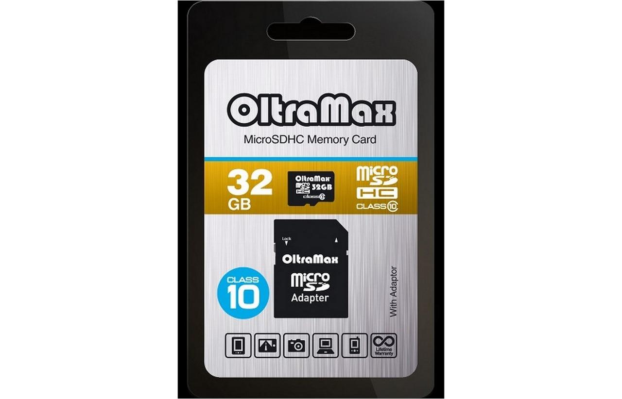 MicroSDHC 32GB Class10 + адаптер SD Карта памяти OLTRAMAX