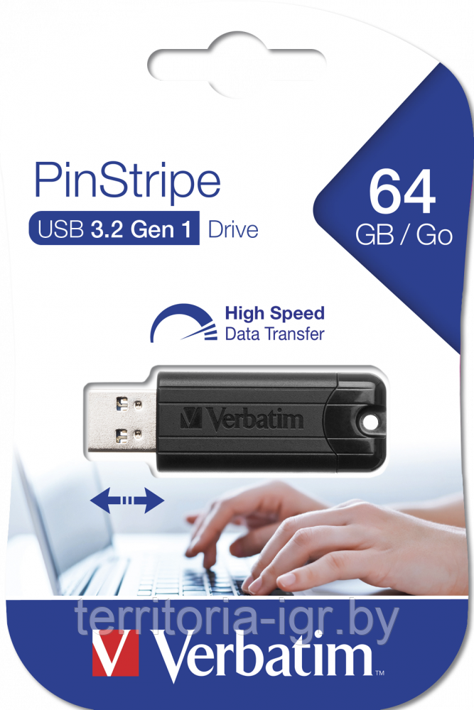 USB-накопитель 3.2 Gen 1 64Gb PinStripe черный Verbatim - фото 1 - id-p167696525