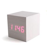 Часы-будильник "Деревянный Куб" белое дерево красные цифры