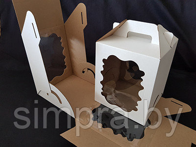 Коробка 180х180х220 мм белая с двойным окном и ручкой - фото 1 - id-p167710692