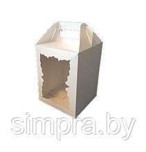 Коробка Кулич150х150х200 мм белая с окном и ручкой