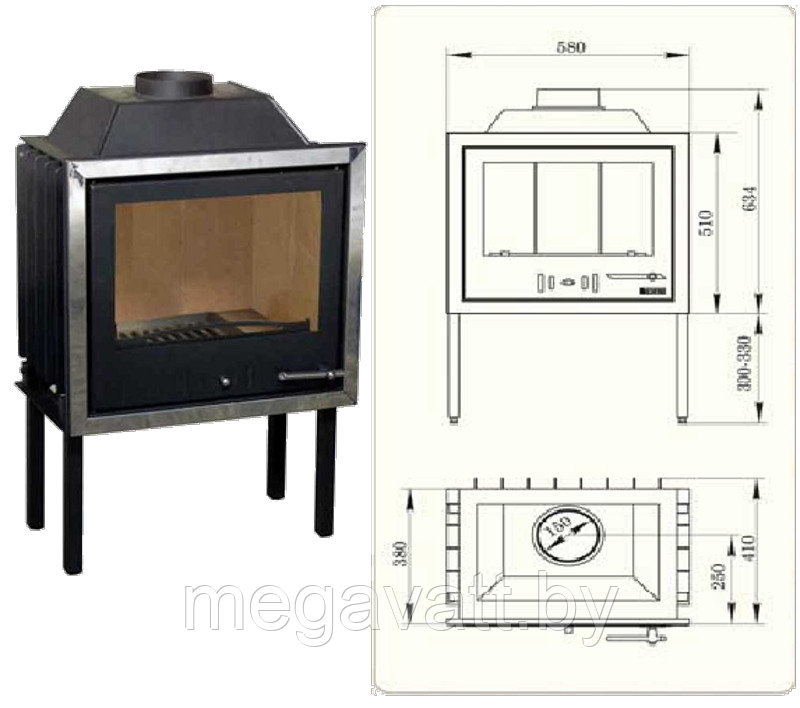 Каминная топка Мета-Бел ТКТ-9,0-01 (в модификации «ЭЛЬБА») - фото 2 - id-p167720178
