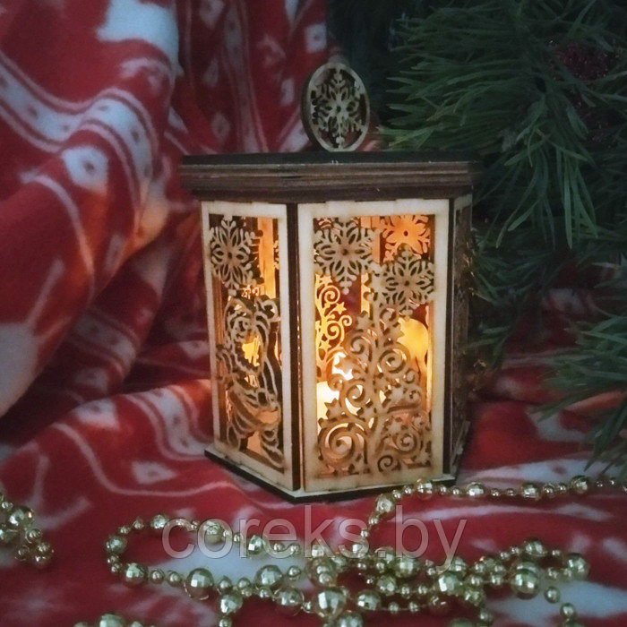 Декоративный деревянный фонарь (размер 12*12*22 см) №18 - фото 1 - id-p136458579