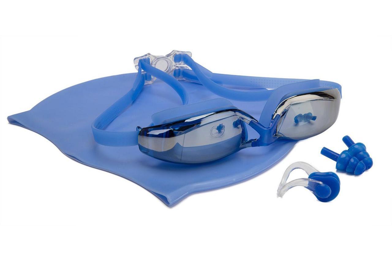 Набор для плавания: шапочка +очки+зажим для носа+беруши для бассейна - фото 1 - id-p167734652
