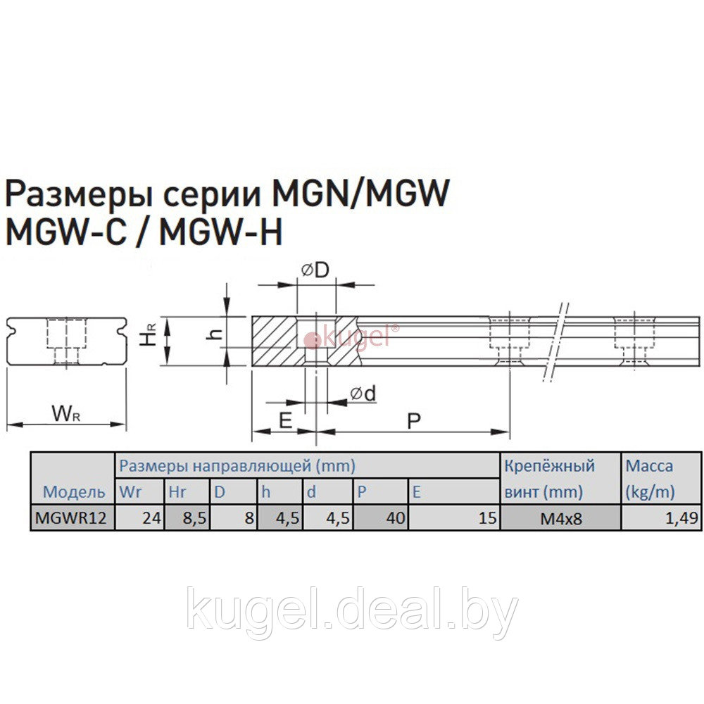 Направляющая системы линейного перемещения, MGWR12R_HM, 2 000HM wrong (15/49X40/30), HIWIN - фото 2 - id-p167733514