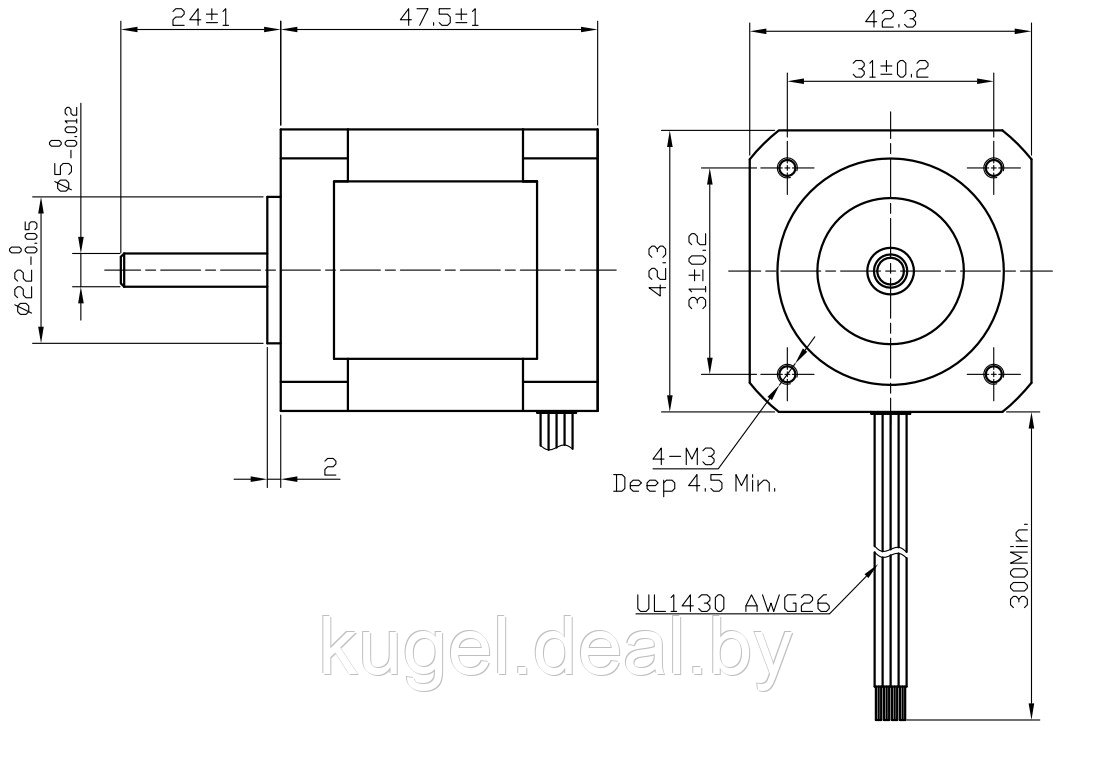 Шаговый двигатель, FL42STH47-1684A-5, FULLING MOTOR - фото 2 - id-p167730499