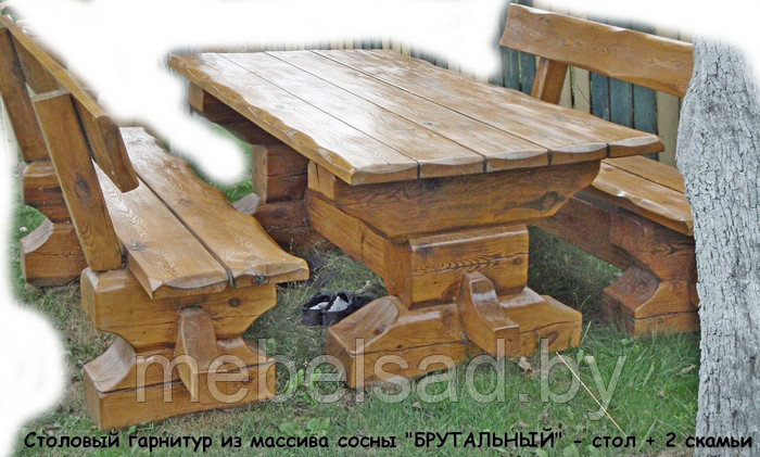 Набор садовой и банной мебели из массива дуба "Брутальный" 1,5 метра 3 предмета - фото 1 - id-p167742116