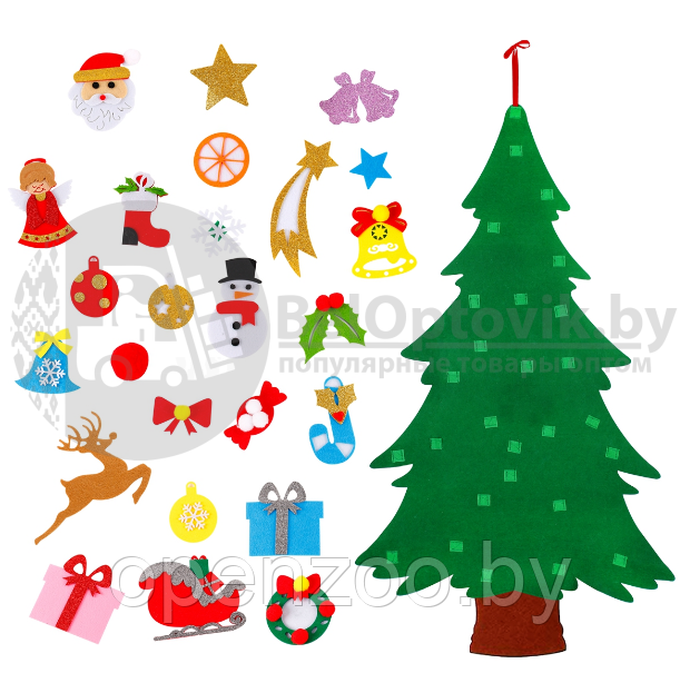 Елочка из фетра с новогодними игрушками липучками Merry Christmas, подвесная, 93 х 65 см Декор С - фото 10 - id-p138958969