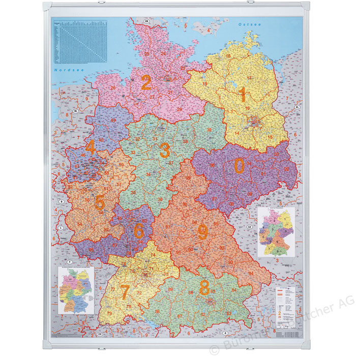 Карта Германии по квадратам с держателем 1400х1000 мм