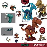 Набор динозавров с шуруповертом и отверткой Конструктор Робот Динозавр, свет,звук, арт.RX8301