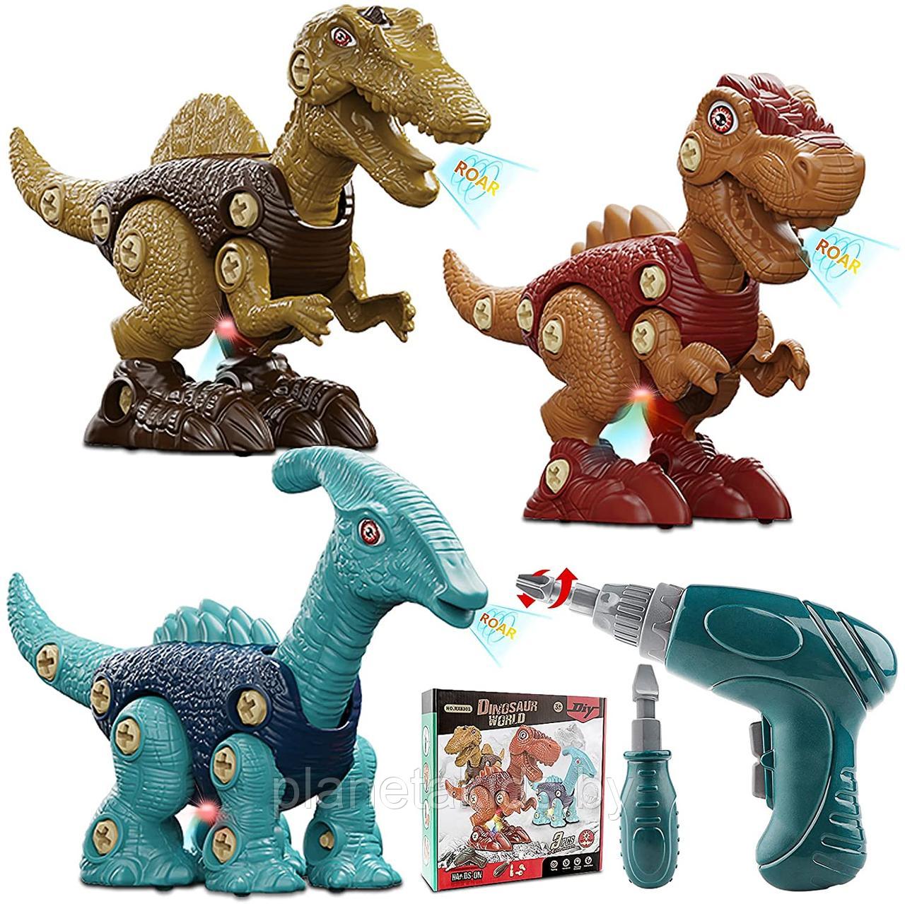 Набор динозавров с шуруповертом и отверткой Конструктор Робот Динозавр, свет,звук, арт.RX8301 - фото 2 - id-p167794508