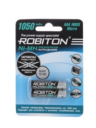 Аккумулятор никель-металлгидридный (Ni-MH) - ROBITON AAA\HR03 RTU1050MH-2 1050mAh, 1.2V, Ni-Mh - фото 3 - id-p167798893