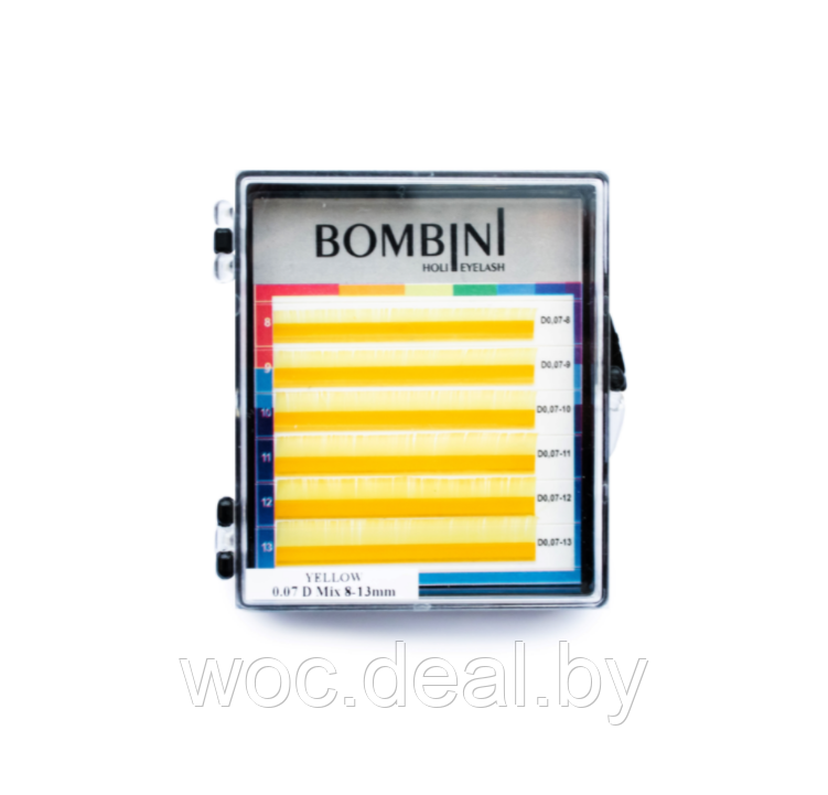 Bombini Цветные ресницы для наращивания Holi Mini Mix, Желтые С0.10 Mix 8-13 - фото 1 - id-p167858189