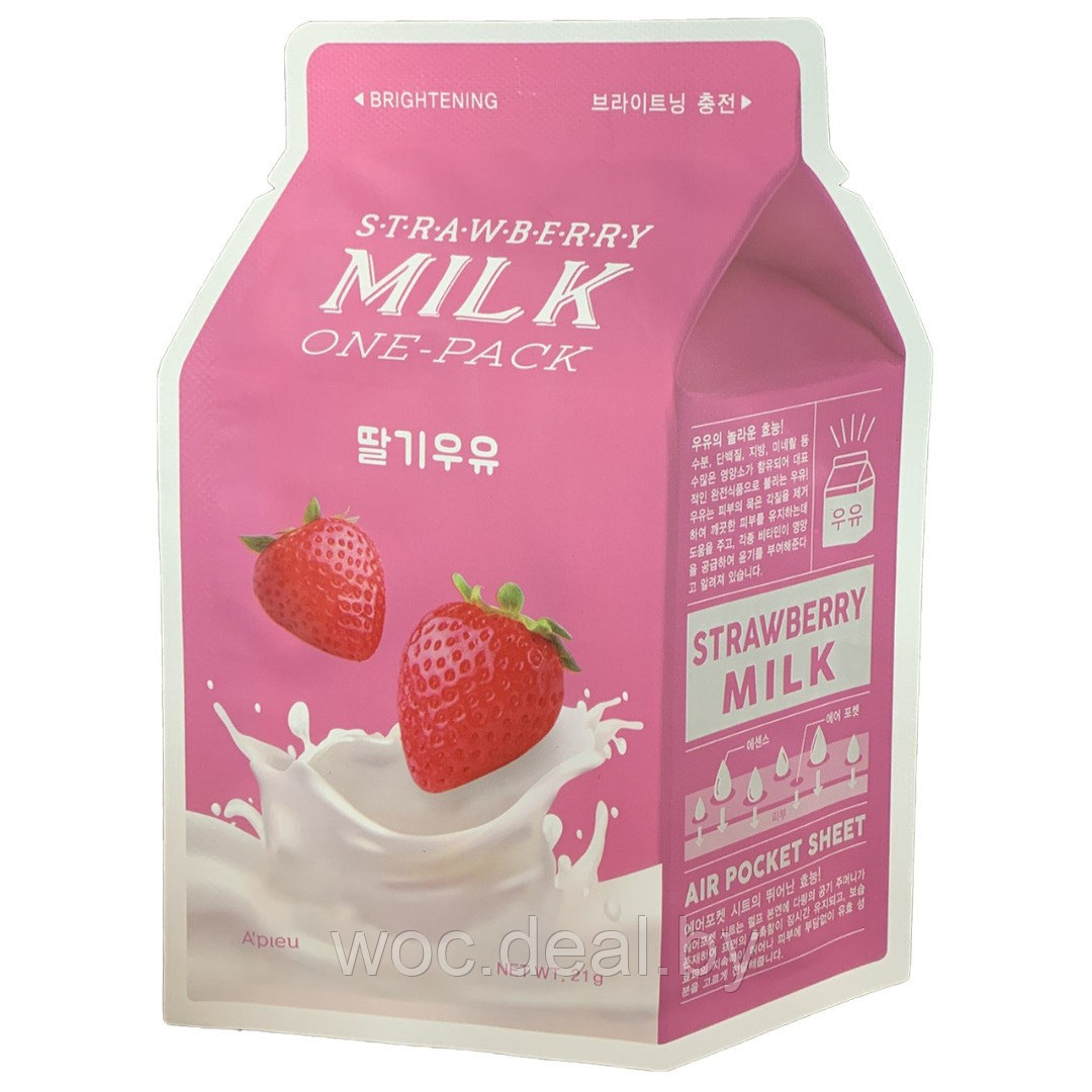 A'PIEU Тканевая маска для лица Milk One-Pack, 21 г, strawberry - фото 1 - id-p167858410