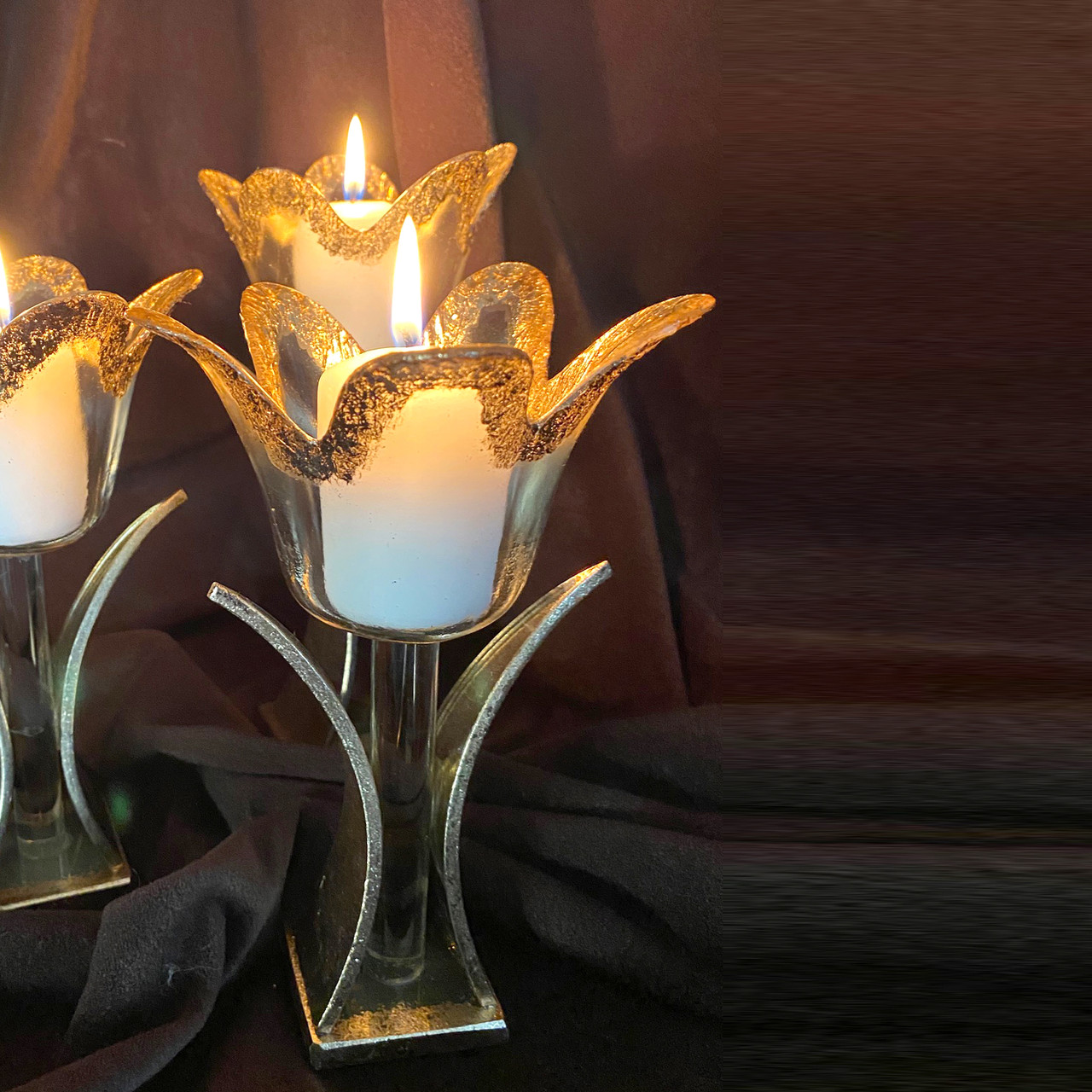 Подсвечник стеклянный Golden water lilies комплект 3 шт. - фото 3 - id-p167915123