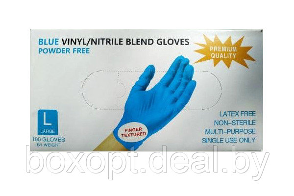 Перчатки одноразовые (нитрил/винил) (голубые) "Wally Plastic", все размеры - 100 шт (50 пар) - фото 4 - id-p156074809