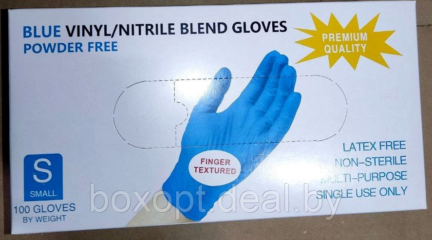 Перчатки одноразовые (нитрил/винил) (голубые) "Wally Plastic" - 100 шт (50 пар), все размеры - фото 3 - id-p162443909