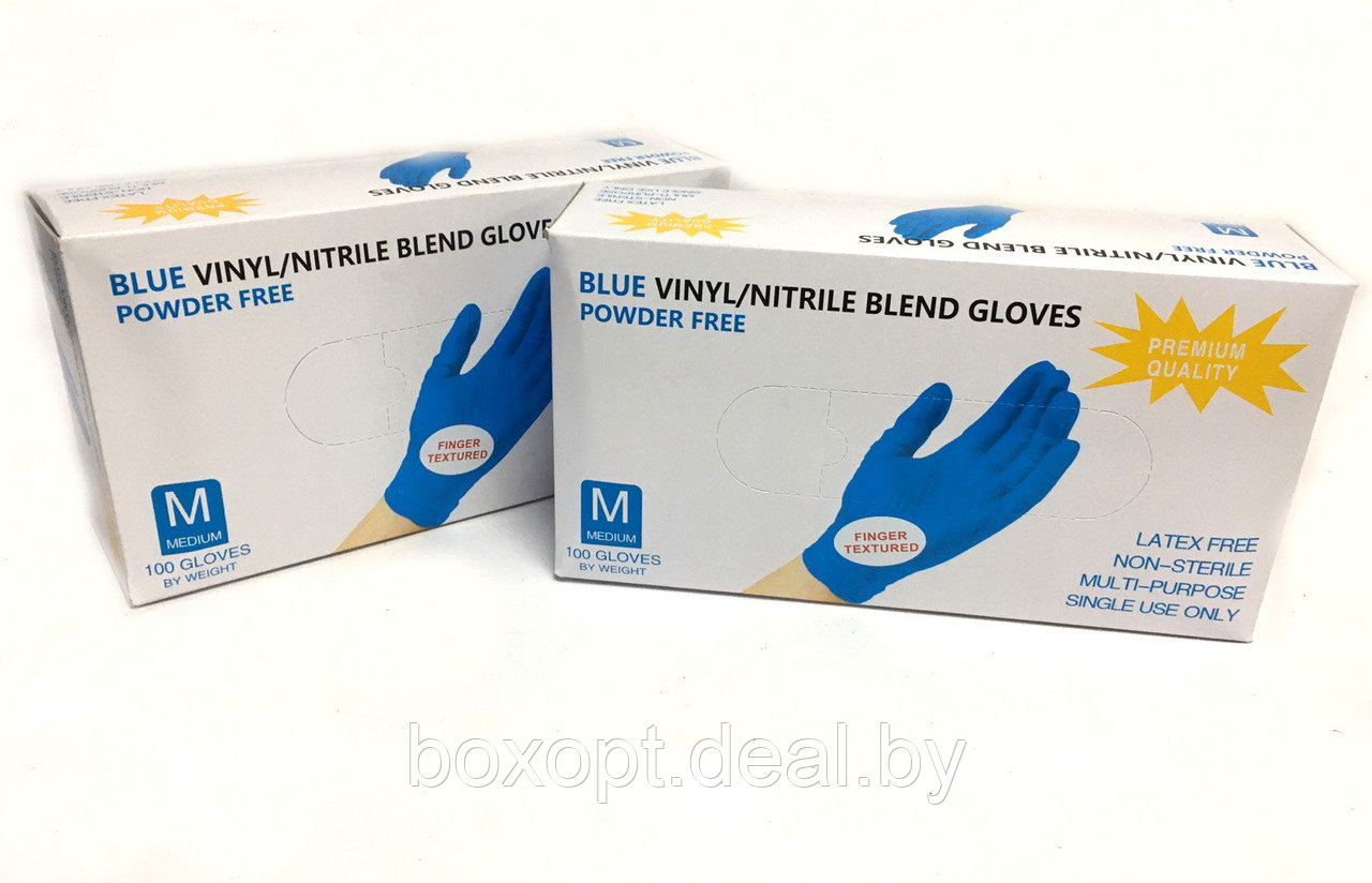 Перчатки одноразовые (нитрил/винил) (голубые) "Wally Plastic" - 100 шт (50 пар), все размеры - фото 2 - id-p149289101