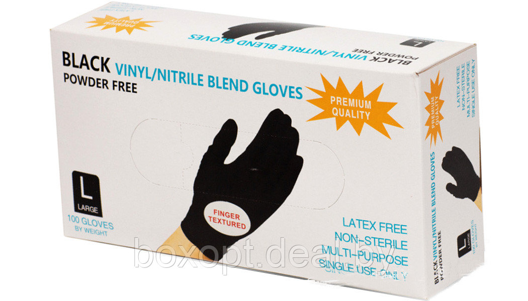 Перчатки одноразовые (нитрил/винил) (черные) "Wally Plastic" - 100 шт (50 пар), все размеры - фото 1 - id-p160746079