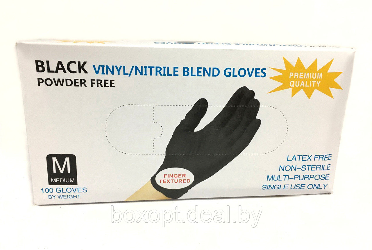 Перчатки одноразовые (нитрил/винил) (черные) "Wally Plastic" - 100 шт (50 пар), все размеры - фото 3 - id-p149289402