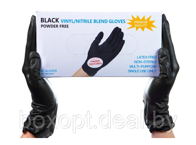 Перчатки одноразовые (нитрил/винил) (черные) "Wally Plastic" - 100 шт (50 пар), все размеры - фото 1 - id-p160746165