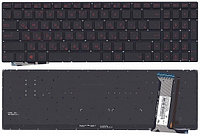 Клавиатура для ноутбука Asus GL551 черная, прямоугольный Enter, кнопки красные с подсветкой