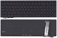 Клавиатура для ноутбука Asus GL552 черная, прямоугольный Enter, кнопки красные с подсветкой