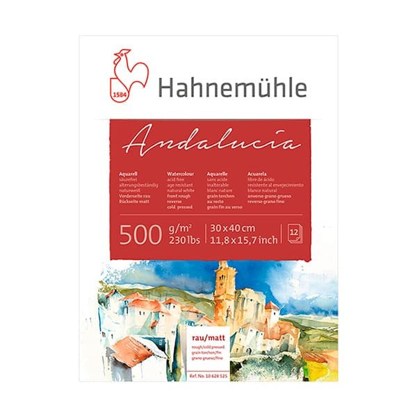 Hahnemuhle Альбом-склейка для акварели Andalucia, крупное зерно - лицо, гладкая - оборот, 24х32 см,12л.,