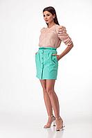 Женская летняя хлопковая зеленая большого размера юбка Anelli 208 мята 48р.