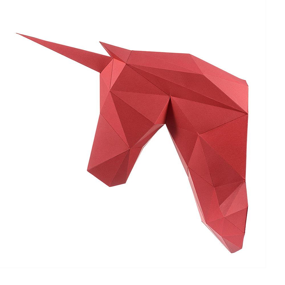 3Д Оригами Единорог Гранат Красный на стену / 3D Оригами / Конструктор / Paperraz / Паперраз - фото 3 - id-p168109106